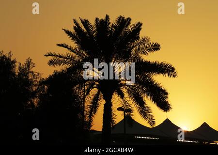 Die Sonne untergeht über der Strecke. Abu Dhabi Grand Prix, Samstag, 26. November 2016. Yas Marina Circuit, Abu Dhabi, VAE. Stockfoto