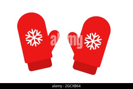 Weihnachtliche rote Fäustlinge Handschuhe mit Schneeflocken-Ornament. Vektorgrafik. Stock Vektor