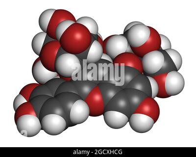 Cyanin oder Cyanidin-3,5-O-Diglucosid-Molekül. In Granatapfelsaft vorhanden. 3D-Rendering. Stockfoto