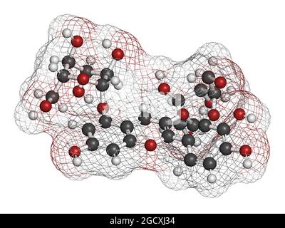 Cyanin oder Cyanidin-3,5-O-Diglucosid-Molekül. In Granatapfelsaft vorhanden. 3D-Rendering. Stockfoto