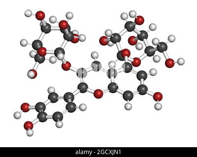 Cyanin oder Cyanidin-3,5-O-Diglucosid-Molekül. In Granatapfelsaft vorhanden. 3D-Rendering. Stockfoto