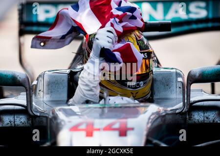 Rennsieger Lewis Hamilton (GBR) Mercedes AMG F1 W08 feiert am Ende des Rennens. Großer Preis von Kanada, Sonntag, 11. Juni 2017. Montreal, Kanada. Stockfoto