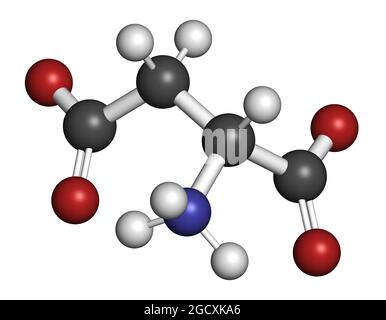 D-Asparaginsäure (D-Aspartat)-Aminosäuremolekül. 3D-Rendering. Stockfoto