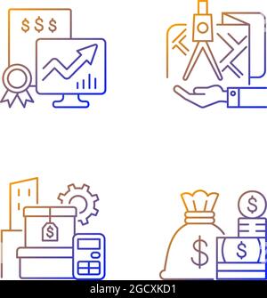 Symbole für lineare Vektor-Grafiken für das Asset-Management-Gradienten festgelegt Stock Vektor