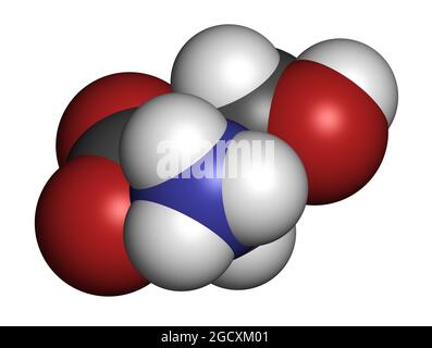 D-Serin-Aminosäuremolekül. Enantiomer von L-Serin. 3D-Rendering. Stockfoto