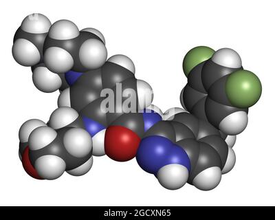 Entrectinib-Krebsmolekül. 3D-Rendering. Stockfoto