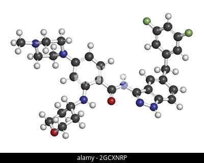 Entrectinib-Krebsmolekül. 3D-Rendering. Stockfoto