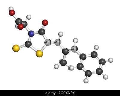 Epalrestat-Molekül für diabetische Neuropathie (Aldose-Reduktase-Inhibitor). 3D-Rendering. Stockfoto