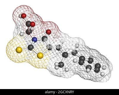 Epalrestat-Molekül für diabetische Neuropathie (Aldose-Reduktase-Inhibitor). 3D-Rendering. Stockfoto