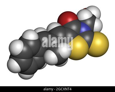 Epalrestat-Molekül für diabetische Neuropathie (Aldose-Reduktase-Inhibitor). 3D-Rendering. Stockfoto