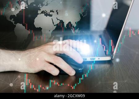 Business Stock Bull Markt Finanzen wachsen Kerzen Chart Banner. Mixed-Media-Hintergrund Stockfoto