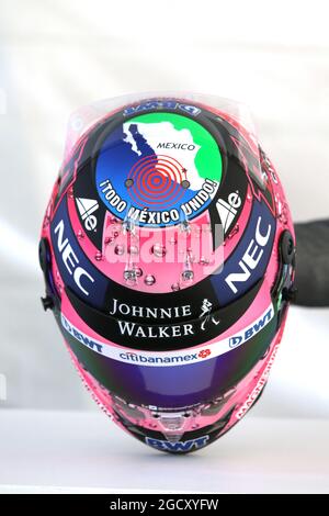 Der Helm von Sergio Perez (MEX) Sahara Force India F1. Großer Preis von Mexiko, Mittwoch, 25. Oktober 2017. Mexiko-Stadt, Mexiko. Stockfoto