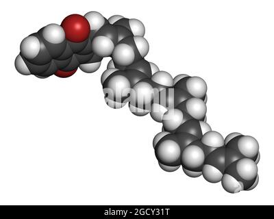 Vitamin K2 oder Menaquinon-Molekül. 3D-Rendering. Stockfoto