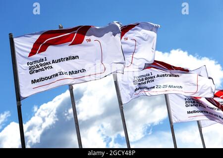 Australische GP-Flaggen. Großer Preis von Australien, Sonntag, 25. März 2018. Albert Park, Melbourne, Australien. Stockfoto