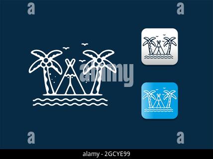 Camping Zelt am Strand Linie Kunst Illustration Design Stock Vektor