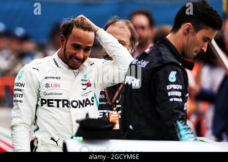 Lewis Hamilton (GBR) Mercedes AMG F1 feiert den Sieg der Weltmeisterschaft. Großer Preis von Mexiko, Sonntag, 28. Oktober 2018. Mexiko-Stadt, Mexiko. Stockfoto