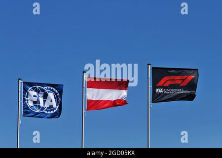 Atmosphäre im Stromkreis - Flags. Großer Preis von Österreich, Freitag, 28. Juni 2019. Spielberg, Österreich. Stockfoto
