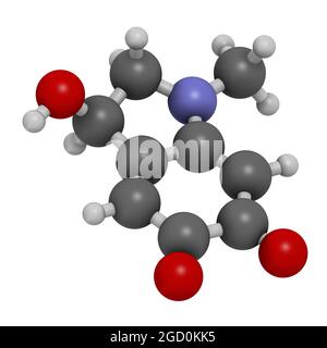 Adrenochrome-Molekül. Oxidationsprodukt von Adrenalin. 3D-Rendering. Stockfoto