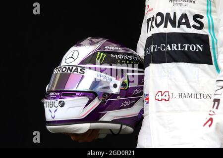 Der Helm von Lewis Hamilton (GBR) Mercedes AMG F1. Großer Preis von Australien, Donnerstag, 12. März 2020. Albert Park, Melbourne, Australien. Stockfoto