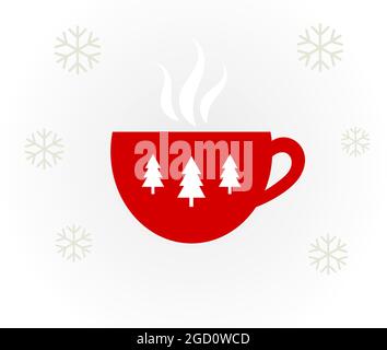 Heißer Weihnachtskaffee oder Schokoladengetränk in roter Tasse. Vektorgrafik. Stock Vektor