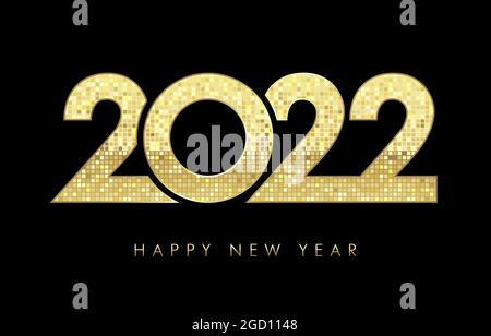 2022 Mosaik Luxus Happy New Year Zeichen, herzlichen Glückwunsch Konzept. Logo im 3D-Stil. Schöne isolierte Grafik-Design-Vorlage. Dekorative goldene Zahlen Stock Vektor