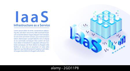 Infografik zu IaaS Infrastructure as a Service-Konzept. Isometrische 3d-Vektordarstellung von SaaS-Text als breitem Webbanner in modernem Layout. Stock Vektor