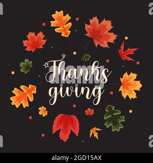 Happy Thanksgiving Holiday Hintergrund mit fallenden Blättern. Vektorgrafik EPS10 Stock Vektor