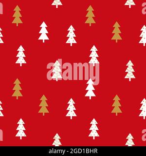 Weihnachtsbäume Gold, weiß und rot nahtlose Muster. Vektorgrafik. Stock Vektor