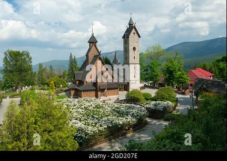 Stabkirche Vang, Karpacz, Kreis Jelenia Góra, Woiwodschaft Niederschlesien, Südwestpolen Stockfoto