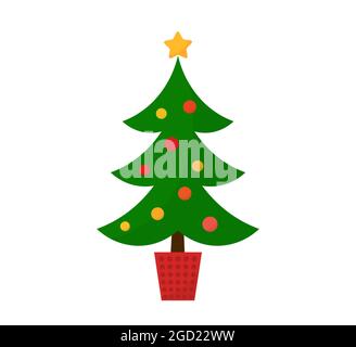 Geschmückter Weihnachtsbaum in Topfsymbol. Vektorgrafik. Stock Vektor