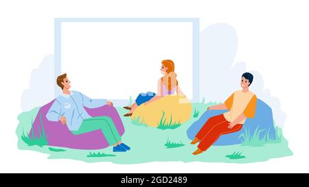 Outdoor Cinema Movie Genießen Sie Menschen Zusammen Vector Stock Vektor