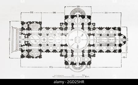 Plan der St. Paul's Cathedral, London, England. Aus dem malerischen England, seine Wahrzeichen und historischen Stätten, veröffentlicht 1891. Stockfoto