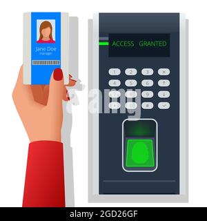 Fingerabdruck-Scan für Zutrittskontrollsystem, biometrische Zugangskontrolle. Digitale Touch-Scan-Identifikation oder elektronische Sensorauthentifizierung. Stock Vektor