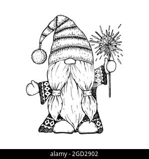 Handgezeichneter Weihnachtsknome mit Glitzer. Vektorgrafik im Skizzenstil Stock Vektor