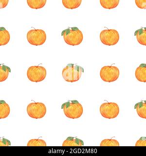 Süße Äpfel wiederholen Muster in diagonaler Reihenfolge Aquarell Illustration, Herbstferien Feier Dekor, Thanksgiving, Erntezeit Geschenkpapier Stockfoto