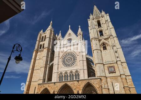 Gotische Kathedrale von Leon in Castilla, Spanien. Stockfoto