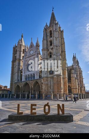 Gotische Kathedrale von Leon in Castilla, Spanien. Stockfoto