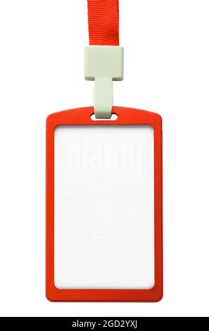 Aufgehängte Rote Lanyard Auf Weiß Ausgeschnitten. Stockfoto