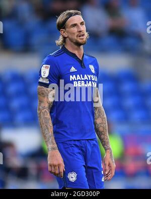 Cardiff, Großbritannien. August 2021. Aden Flint #5 von Cardiff City während des Spiels in Cardiff, Vereinigtes Königreich am 8/10/2021. (Foto von Mike Jones/News Images/Sipa USA) Quelle: SIPA USA/Alamy Live News Stockfoto