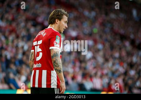 Sheffield, Großbritannien. August 2021. Luke Freeman #15 von Sheffield United in Sheffield, Vereinigtes Königreich am 8/10/2021. (Foto von Ben Early/News Images/Sipa USA) Quelle: SIPA USA/Alamy Live News Stockfoto