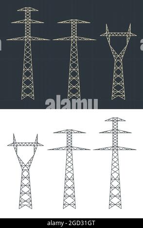 Stilisierte Vektordarstellung von Bauplänen von Kraftpolen Stock Vektor
