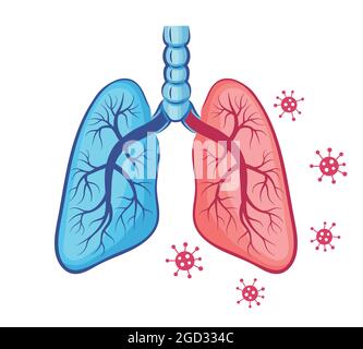 Symbol für die Anatomie der menschlichen Lunge. Atemorgan. Coronavirus-Infektion, Lungenentzündung Erkrankung der Atemwege. Mutation Covid-19-Virus. Behandlung. Vektor Stock Vektor