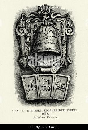 English 17th Century, Tavern, Inn, Pub sigm, The Bell, Knightrider Street, London Stockfoto