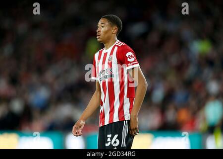 Sheffield, Großbritannien. August 2021. Daniel Jebbison #36 von Sheffield United in Sheffield, Vereinigtes Königreich am 8/10/2021. (Foto von Ben Early/News Images/Sipa USA) Quelle: SIPA USA/Alamy Live News Stockfoto