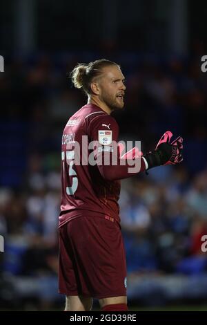 Peterborough, Großbritannien. August 2021. David Cornell (PU) beim Spiel Peterborough United gegen Plymouth Argyle EFL Cup, im Weston Homes Stadium, Peterborough, Cambridgeshire. Kredit: Paul Marriott/Alamy Live Nachrichten Stockfoto