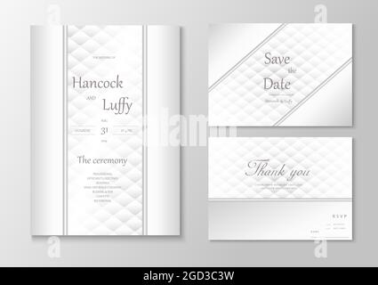 Elegante Hochzeit Einladung Karte Vorlage Design Luxus Hintergrund mit weiß und grau. Vektorgrafik.EPS10 Stock Vektor