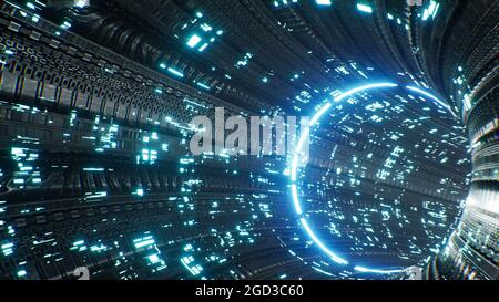 Abstract Digital Alien Spaceship VJ Tunnel Stockfoto