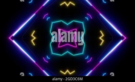 Abstract Festive Concert Konzept Multi Shaped Neon Licht Overlay Hintergrund. Stockfoto