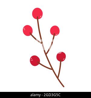Zweig mit Preiselbeeren isoliert auf weißem Hintergrund. Vektor handgezeichnete Illustration in Cartoon-Flat-Stil. Perfekt für Ihr Projekt, Karten, Logo, Dekorationen. Stock Vektor