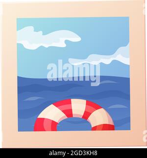 Sommer Meer Foto. Urlaubserinnerungen im Cartoon-Stil Stock Vektor